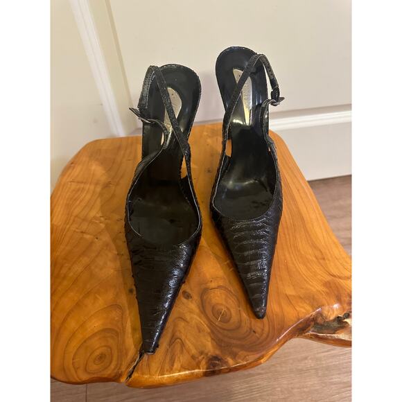 Lenny e CIA Designer Snakeskin Print Black Heels Slingback Pumps Sz 36 US 5.5 - Picture 6 of 9